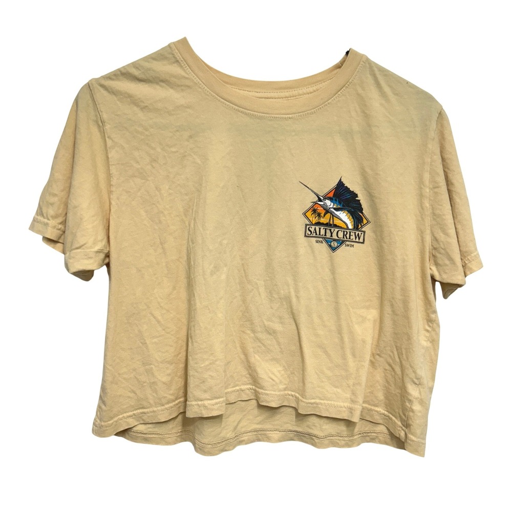 Salty Crew Yellow Cropped Graphic Tee Small Coastal Surf Beachy Fishing Top